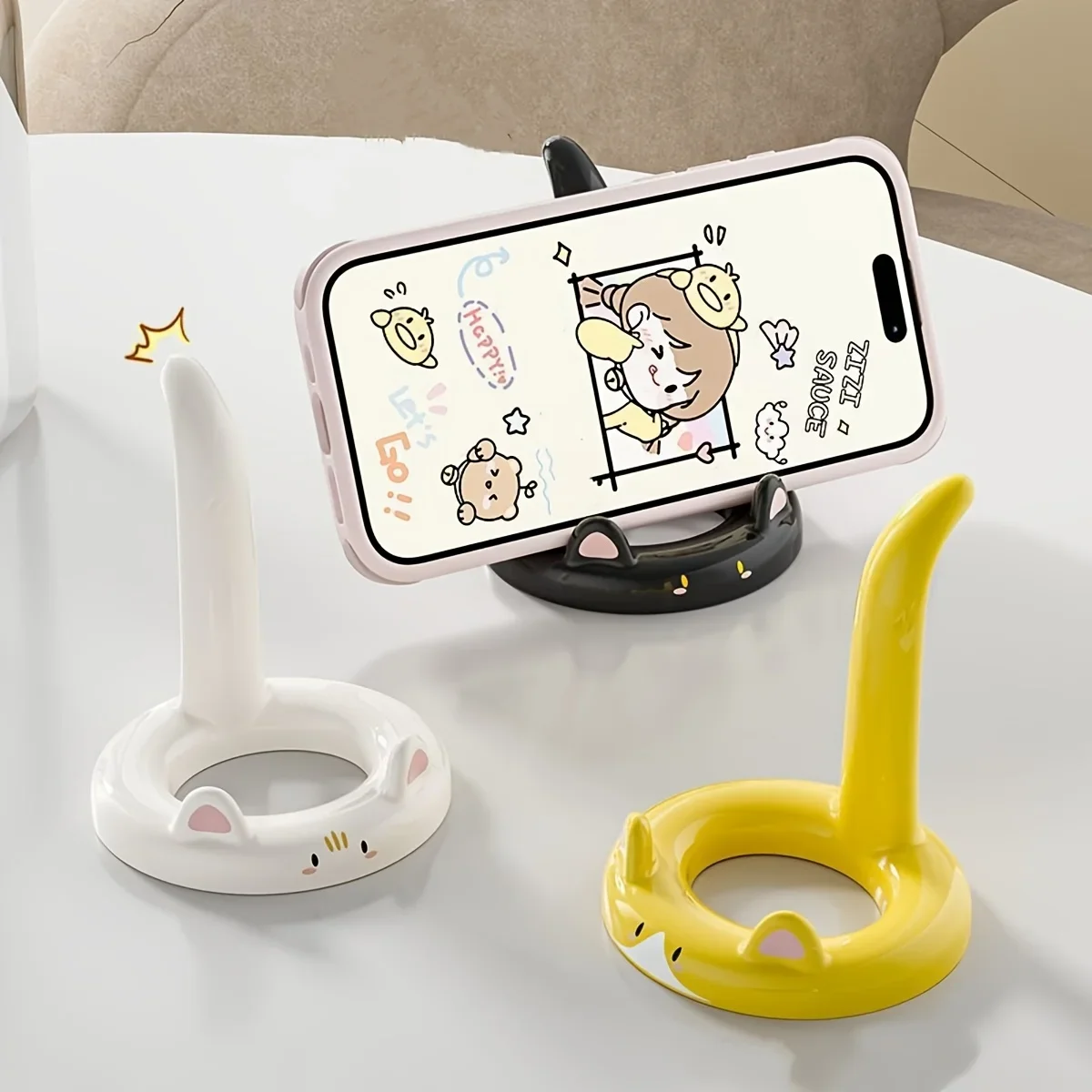 

Cartoon Cat Shaped Phone Stand, Multifunctional Plastic Bracket, Universal Desktop Holder with Free Sticker