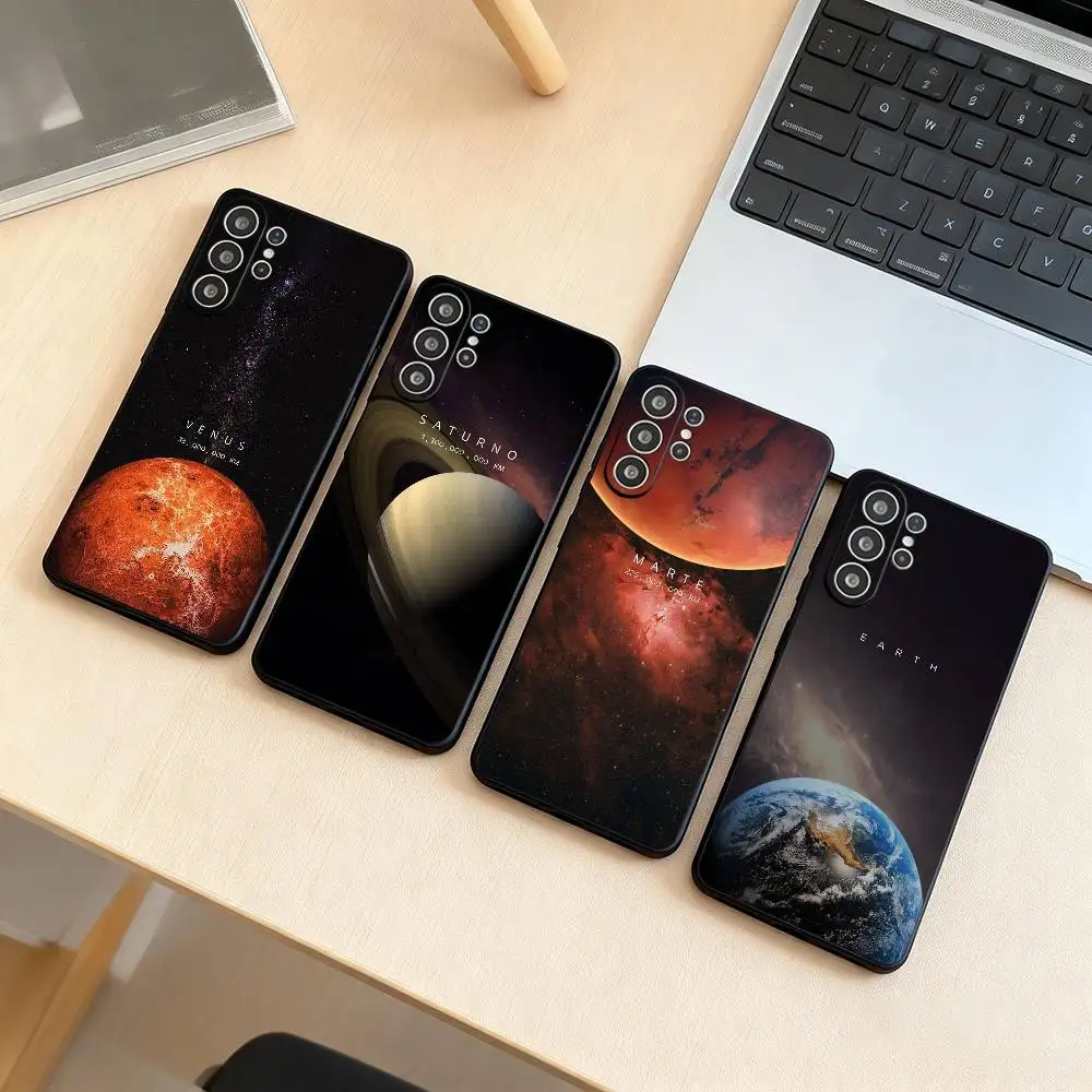 

The eight planets in space Phone Case Black Silicone Soft For Samsung S25,S24,S21,S22,S23,S30,Ultra,S20,Plus,Fe,Lite