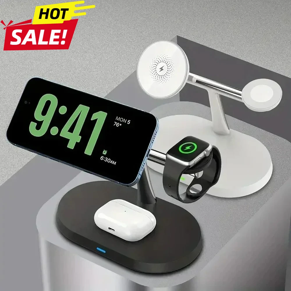 

3 in 1 Magnetic Wireless Charger Stand Foldable Fast Charging Dock Station For Magsafe iPhone 16 15 14 13 12 Apple Watch Airpods