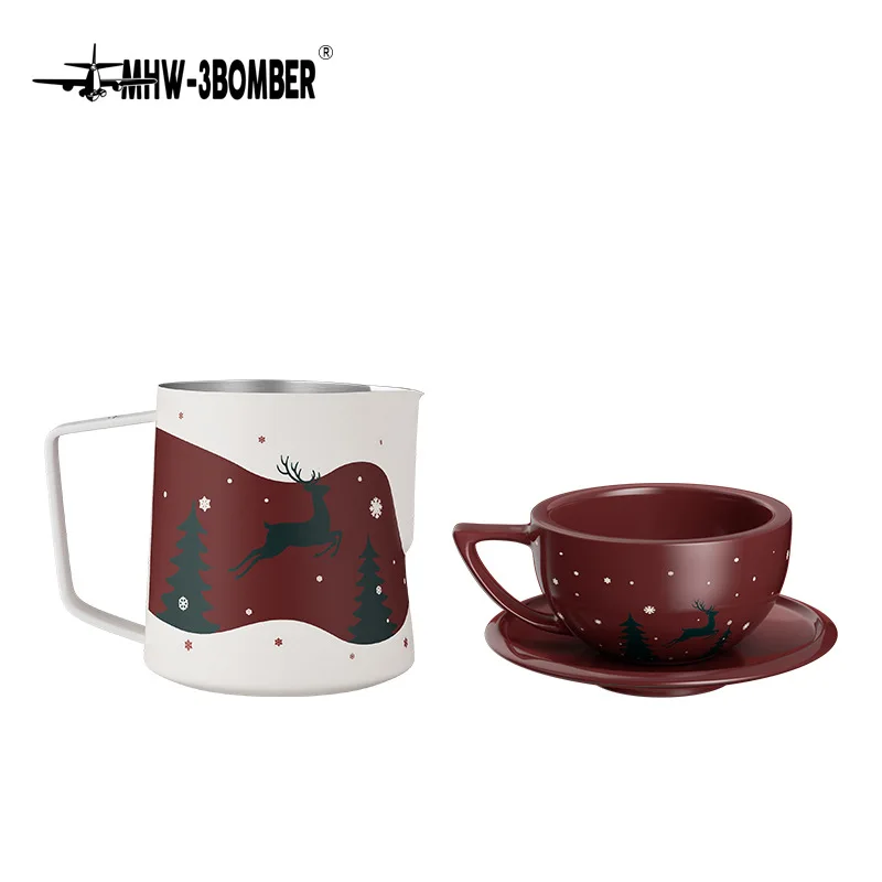 

MHW-3BOMBER 600 мл кувшин для вспенивания молока, рождественские специальные аксессуары для кофе, нарисованные вручную