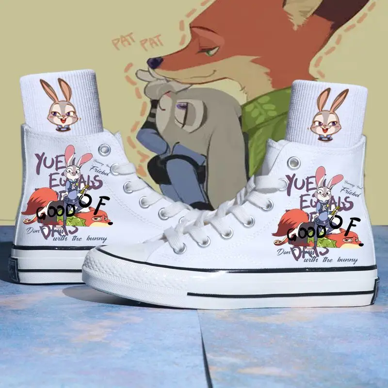 Disney Zootopia Sport Shoes Kids Tennis Shoes Cartoon Nick & Judy Print Basket Shoes Teenager White Shoes Couple Casual Sneakers