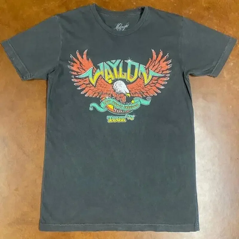 Waylon Jennings Tour 73 Black T Shirt Heavy Cotton Reprint