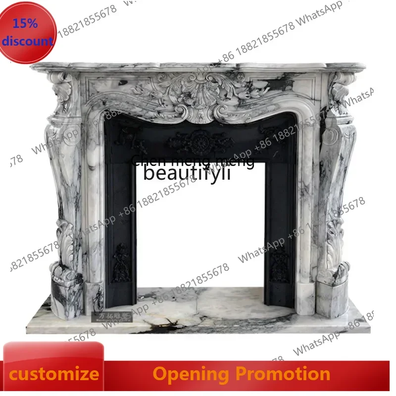 

new style Marble Fireplace Natural Stone Large Flower White American Villa Living Room Decorative Cabinet Fireplace ss 7304