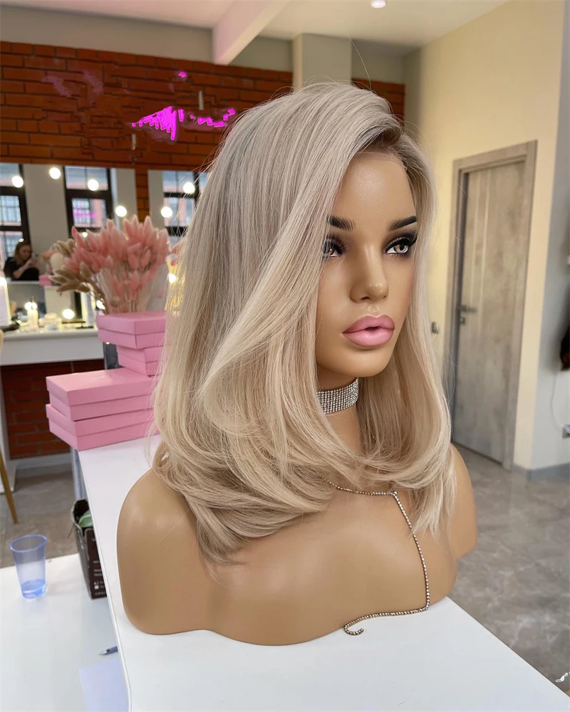 Ash Blonde Ombre Wigs For Women 100% Real Human Hair Transparent HD Lace Frontal Wig Brazilian Remy Hair Short Bob Wig Pre Pluck