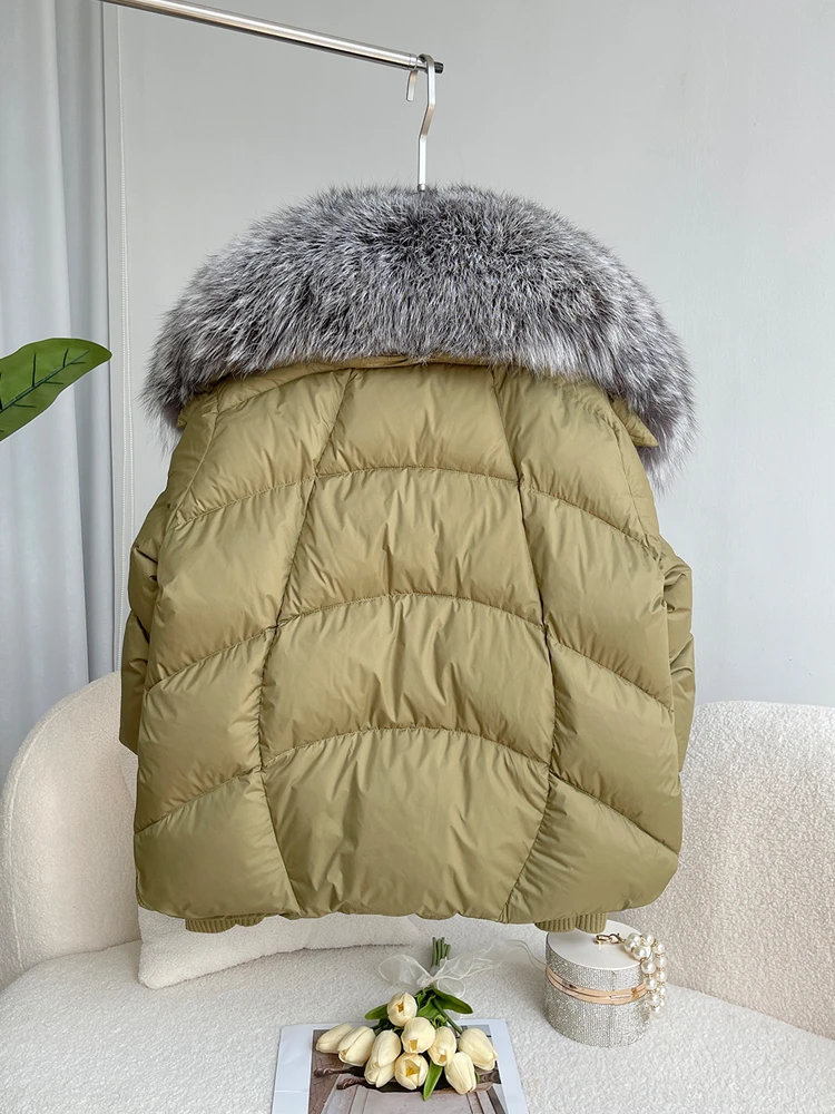 2026 New Autumn 90 Winter Goose Down Jacket Warm Women Coat Oversized Real Fox Fur Collar Thick Luxury Fashion Outerwear