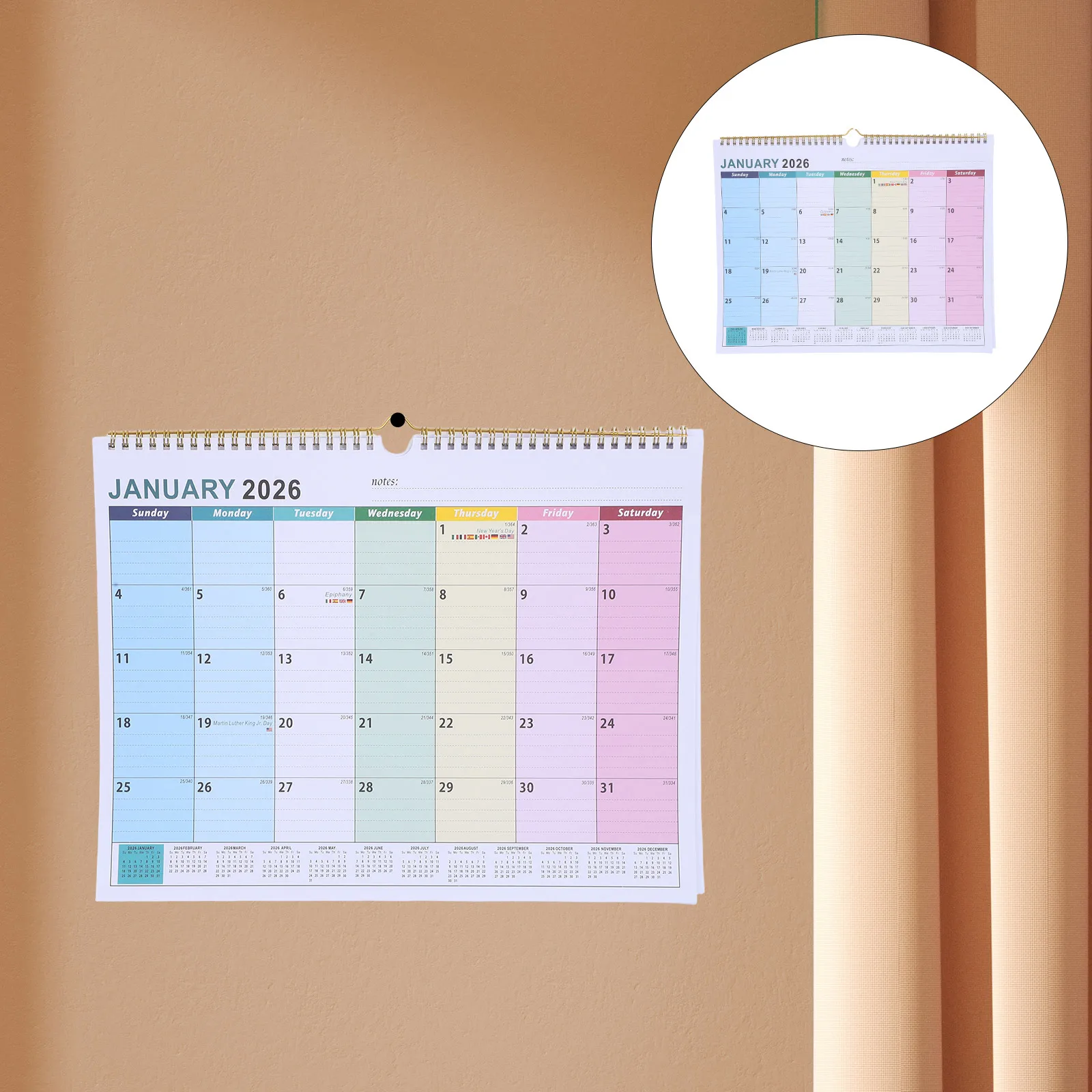

18-Month Wall Calendar Spiral Flip Vertical Hanging Paper Planner 2026-2027 Office Family Scheduling Organizer