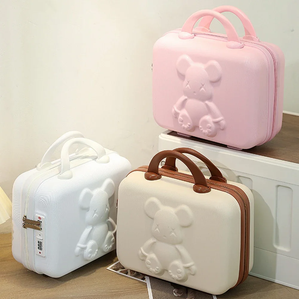 Cartoon Bear Mini Portable Carrying Suitcase Waterproof 14 Inch Gift Cosmetic Box Small Boarding Case Travel Rolling Luggage