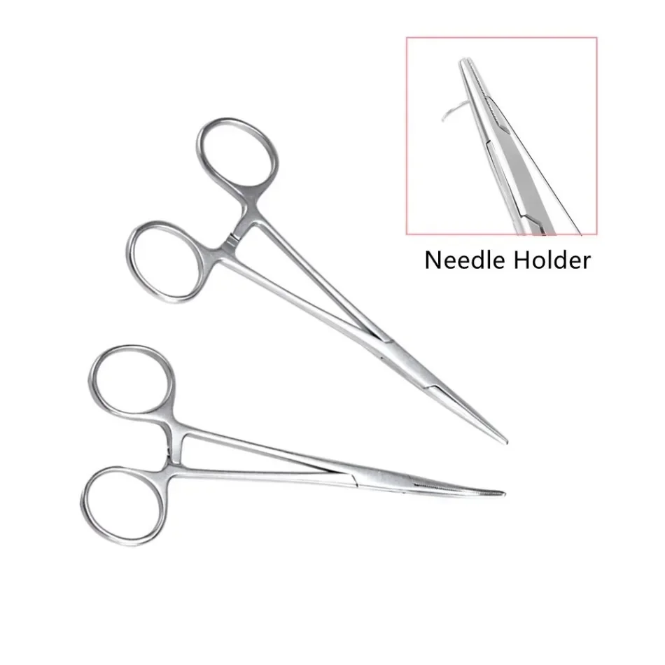 Dental Needle Holder Forceps Surgical Hemostats Plier Orthodontic Tweezer Dentistry Tool Locking Stainless Steel Straight/Curved