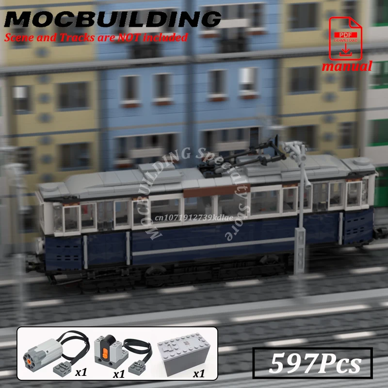 

Motorised Streetcar Bricks City Street View RC Car with PF Model MOC Building Amsterdam Vintage Tram Blocks Toys Gift