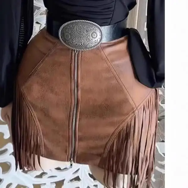 

2025 New Women's Suede Velvet Tassel Zipper orts Faionable Base Layer Pants Spring Season PU Material Other Inedients