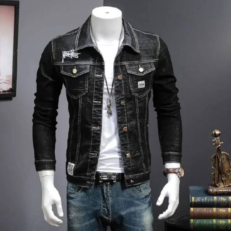 

Spring autumn 2020 Fashion Casual teenagers denim jacket male Korean embroidery slim men's jacket clothes stretch denim Coat