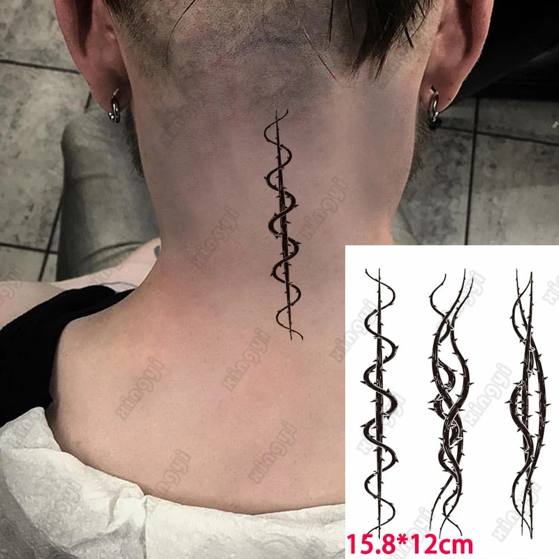 Waterproof Temporary Tatoo Stickers  Black Thorns Line Small Pattern Water Transfer Fake Tatoo Flash Tatto for Men Women Kids