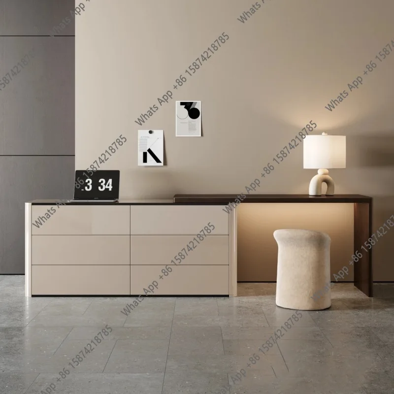 

Modern light luxury designer chest dresser integrated Italian minimalist bedroom bright paint storage cabinet makeup table