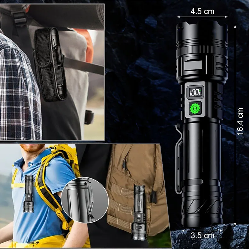 Powerful Aluminum Alloy LED Flashlight Usb Rechargeable Torch Lighting Zoomable Waterproof Flashlight With 26650 Battery view 6