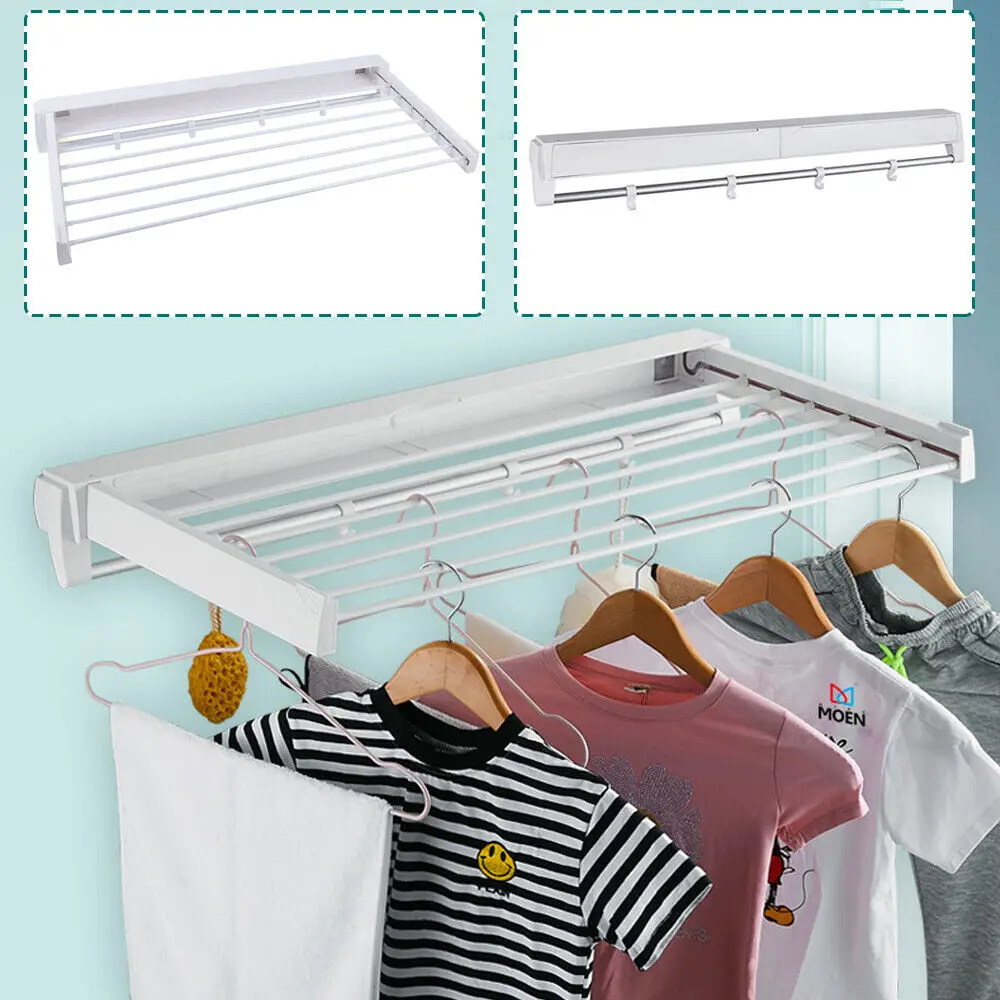 Imagem -02 - Wall-mounted Lavandaria Clothes Storage Secagem Rack Retrátil Secador Hanger Branco