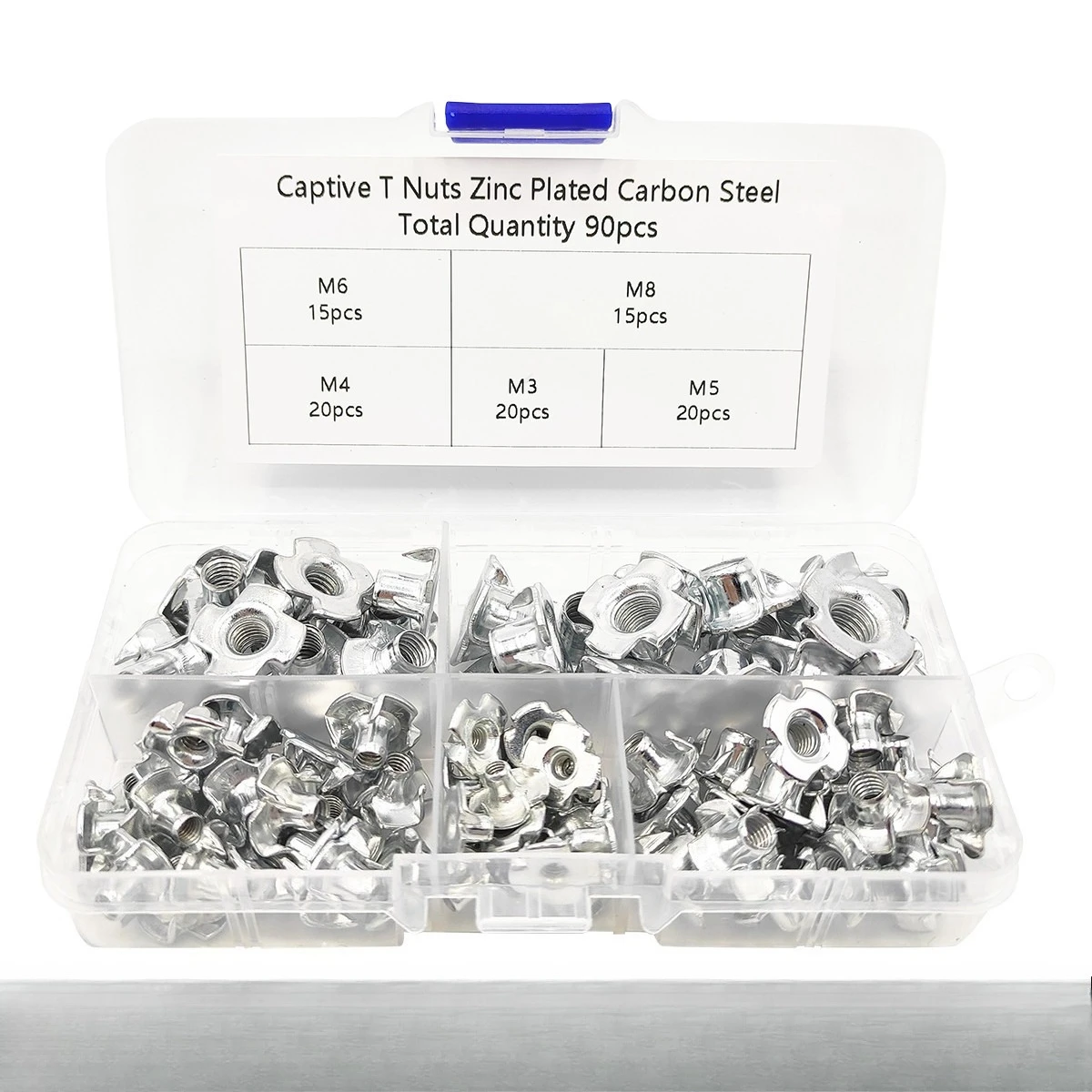 

90pcs galvanized carbon steel furniture four jaw nuts M3/M4/M5/M6/M8