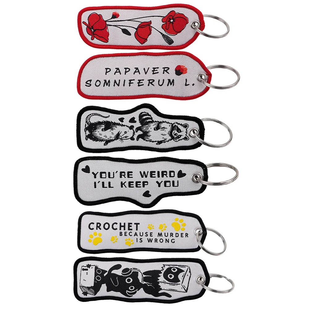 Cartoon Raccoon Opossum Key Chain for Motorcycles and Cars Key Fobs Holder Embroidery Key Tag Key Ring Accessories Gifts