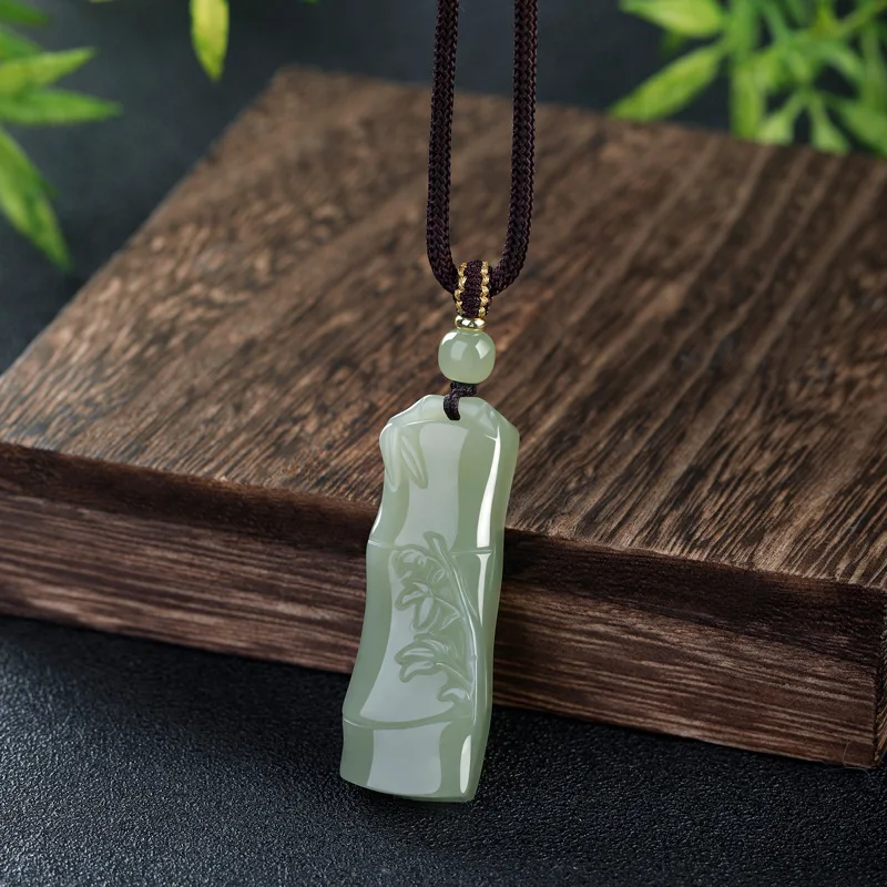 Natural Xinjiang Hetian Jade Bamboo Knot Pendant Necklace for Girlfriends on Qixi Festival Symbolizing Steady Progress Gifts