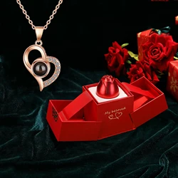 I Love You Necklace With Rose Gifts Box 100 Languages Projection Pendant Jewelry For Girlfriend 2023 New In Romantic Accessories