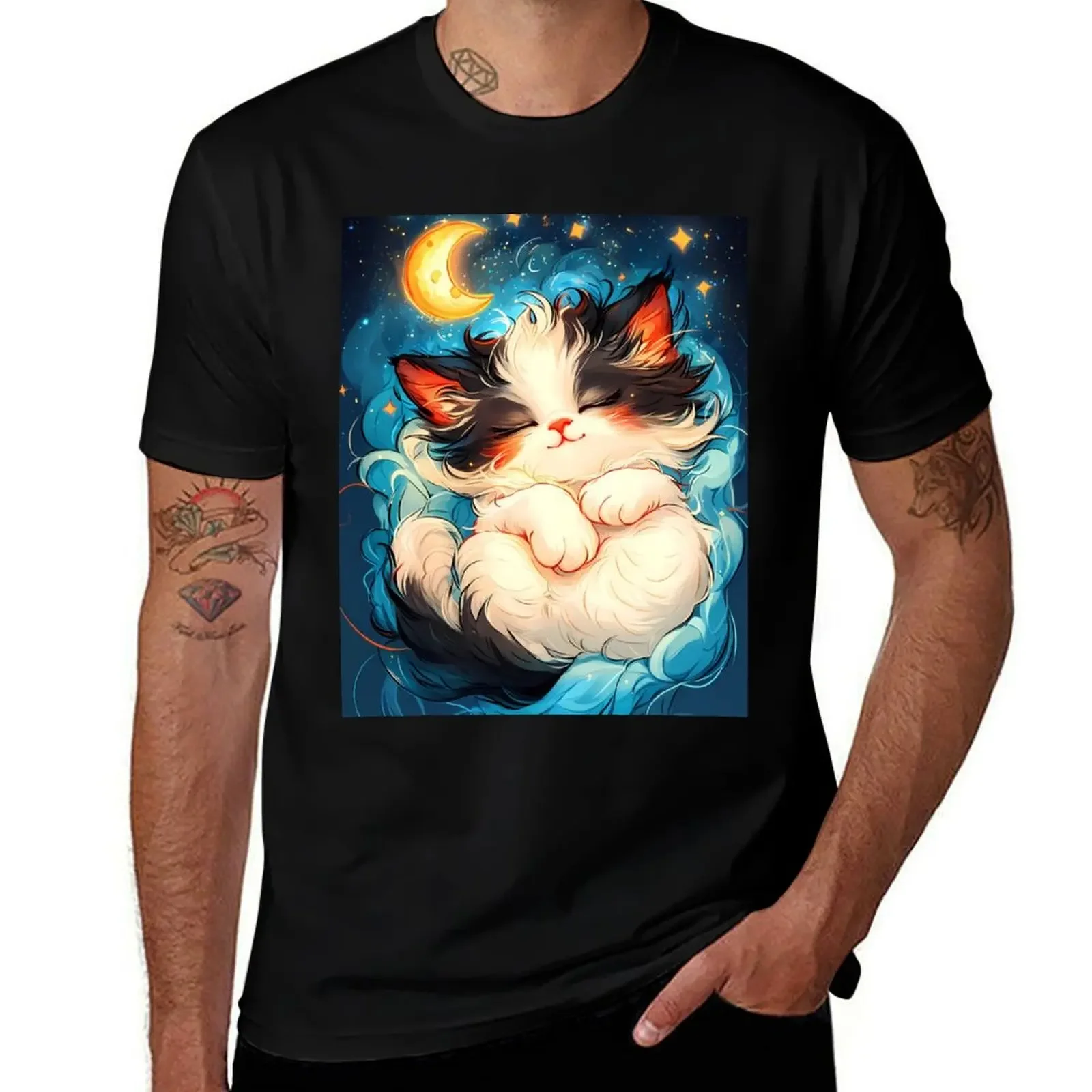 

Animal Starry Ragdoll Kitten Sleeping Moonlit Galaxy Dreamy Glow T-Shirt funny gifts vintage clothes mens t shirt graphic