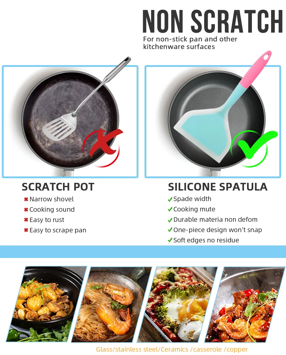 Silikon Spatel Kochen Utensilien Rindfleisch Fleisch Ei Küche Schaber Breite Pizza Kochen Werkzeuge Schaufel Antihaft Spachtel Farbe Zufällig – Detail 6