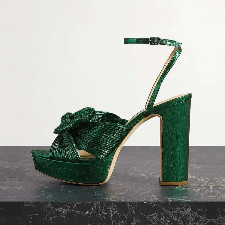 

Green Open Toe Bow Decor Ankle Strap Block Heel Platform Sandals