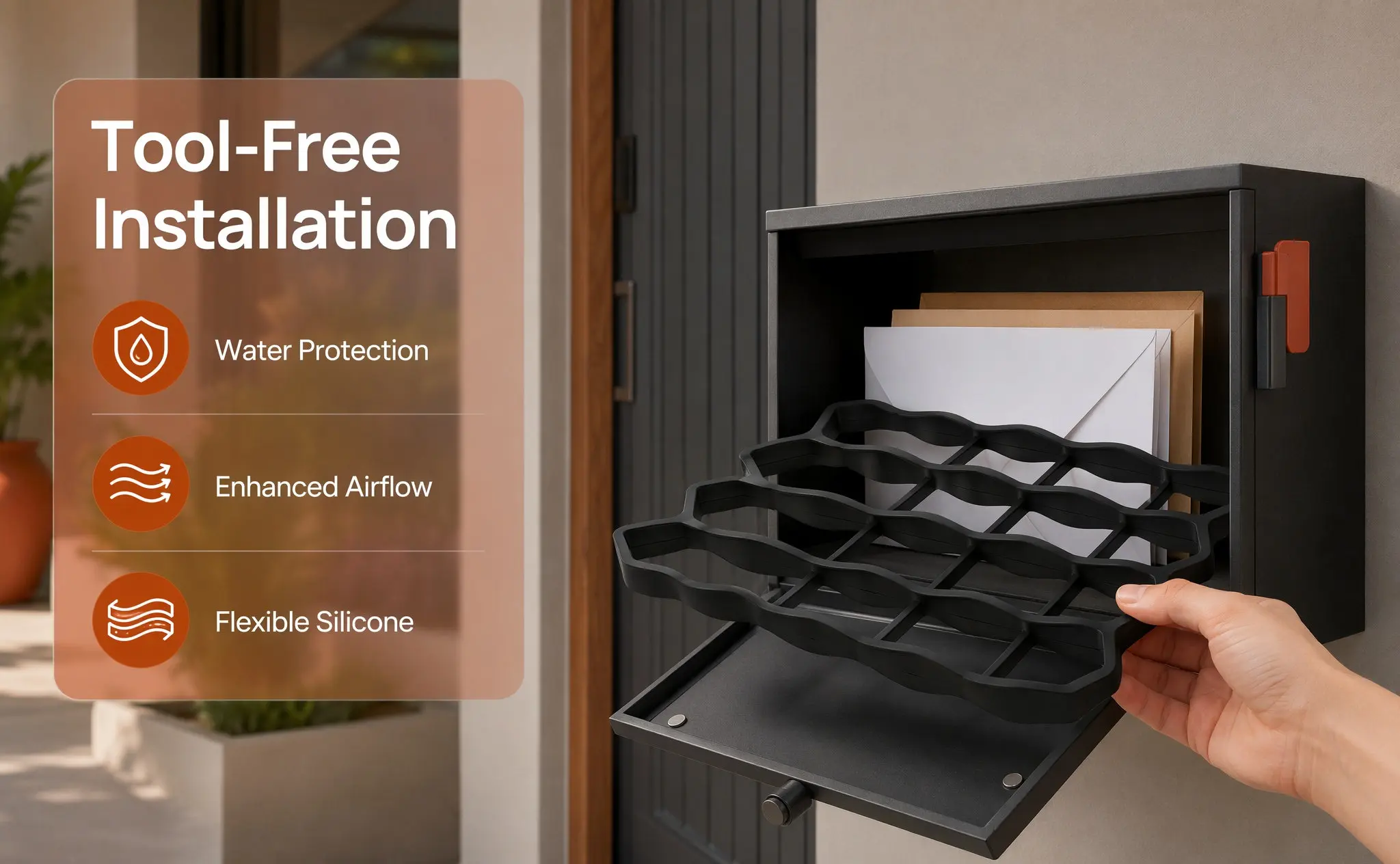 Silicone Mailbox Waterproof Insert Tray Expandable Anti-Splash Bottom Liner Household Office Mail Protection Mail Compartment