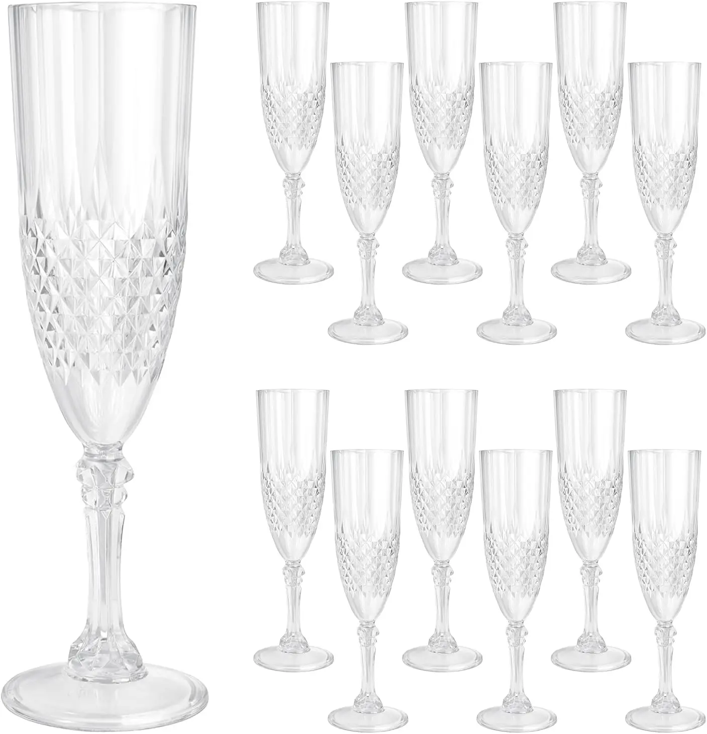 

12 Pcs White Plastic Champagne Flutes - Durable, Bulk Glasses for Weddings, Parties & Everyday Use