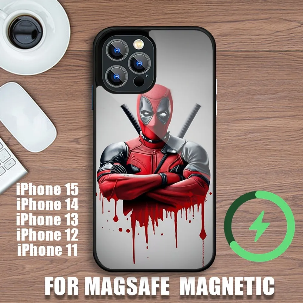 MINISO Deadpool Marvel Funny Phone Case For iPhone 11 12 13 14 15 Plus Pro Max Charging Magsafe Magnetic Wireless Cover