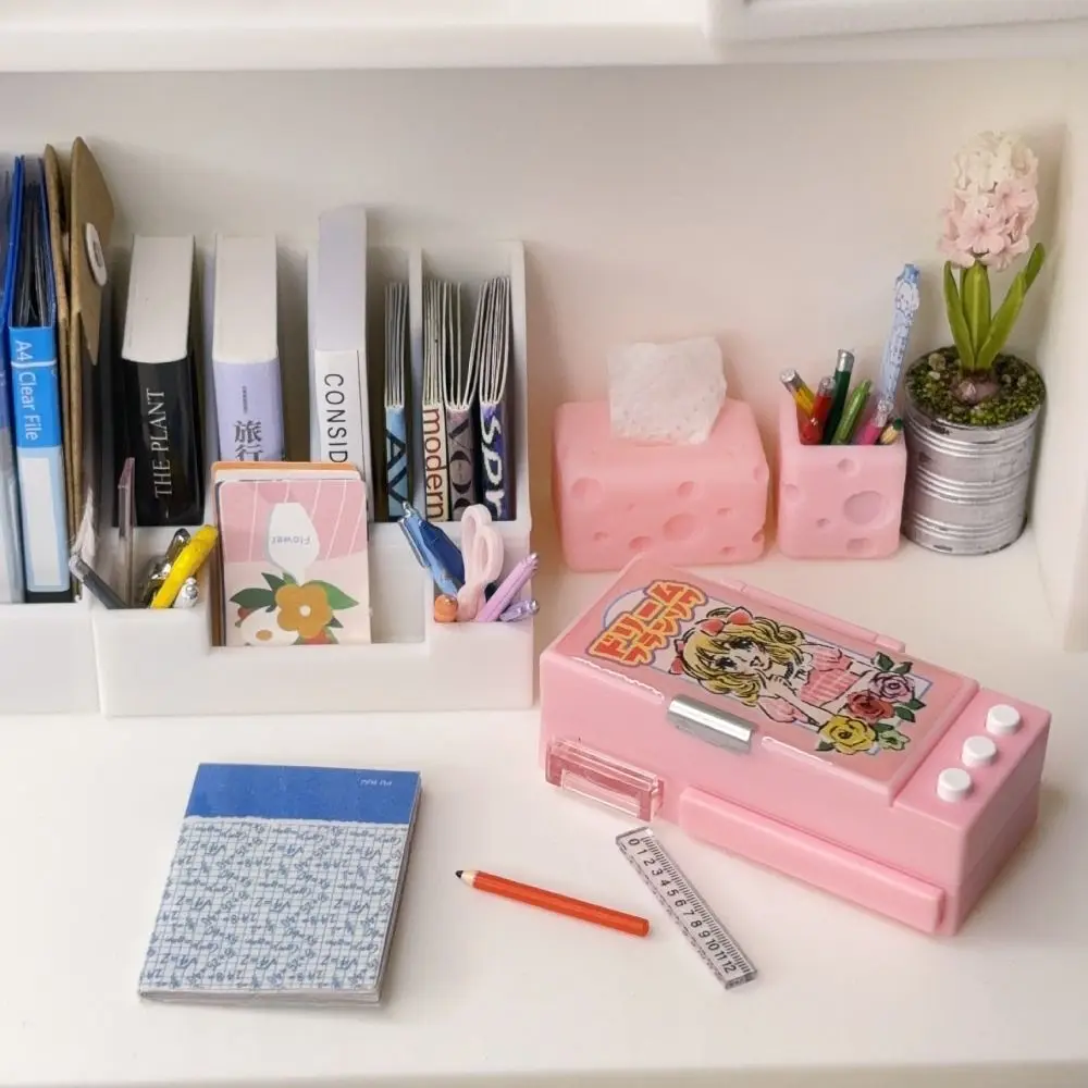 Meninas presente em miniatura casa de bonecas lápis caso fingir brinquedos design realista caixa de lápis modelo ornamento jogar casa mini caixa de papelaria