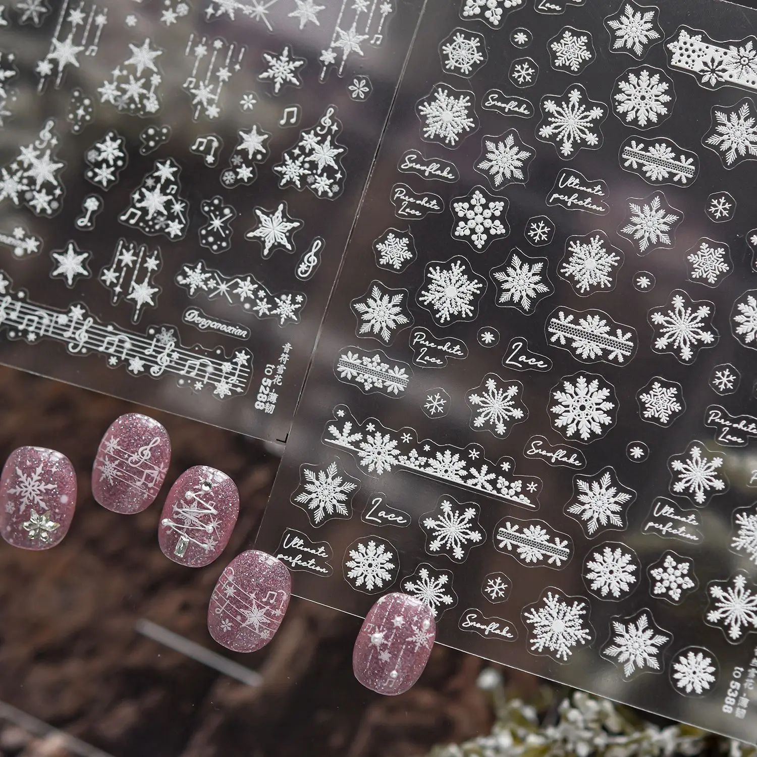 Winter Silver Snowflake Moon Star Starburst Snowball Musical Note Staff Lace Feather Snow DIY Nail Art Stickers Manicure Decals