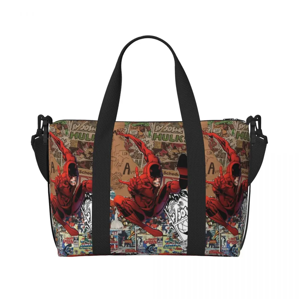 

Custom Daredevil Superhero Comic Tote Bag Women Large Capacity Gym Beach Shoulder Travel Bag