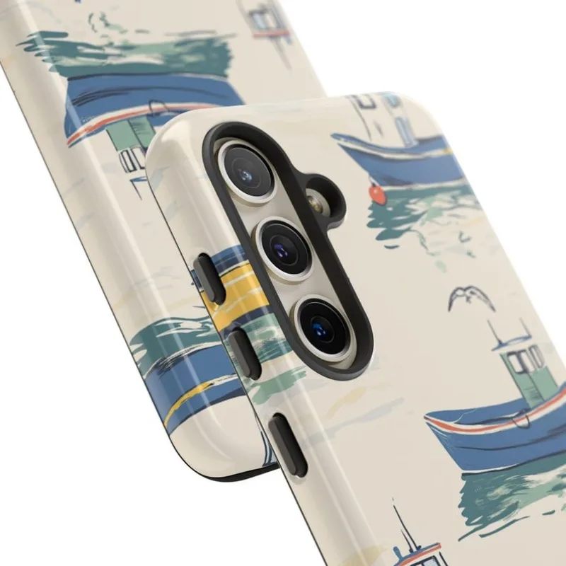 Vintage Coastal Boat Watercolor  Phone Case for iPhone 16 15 14 13 12 11 Pro Max Plus Luxury Magnetic Double-layer Back Cover