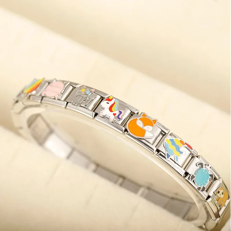 Hapiship 2024 Fashion Fox Cat Fish Turtle Sloth Charm Italian Links Fit 9mm Bracelet Stainless Steel Jewelry DIY Making DJ754-A