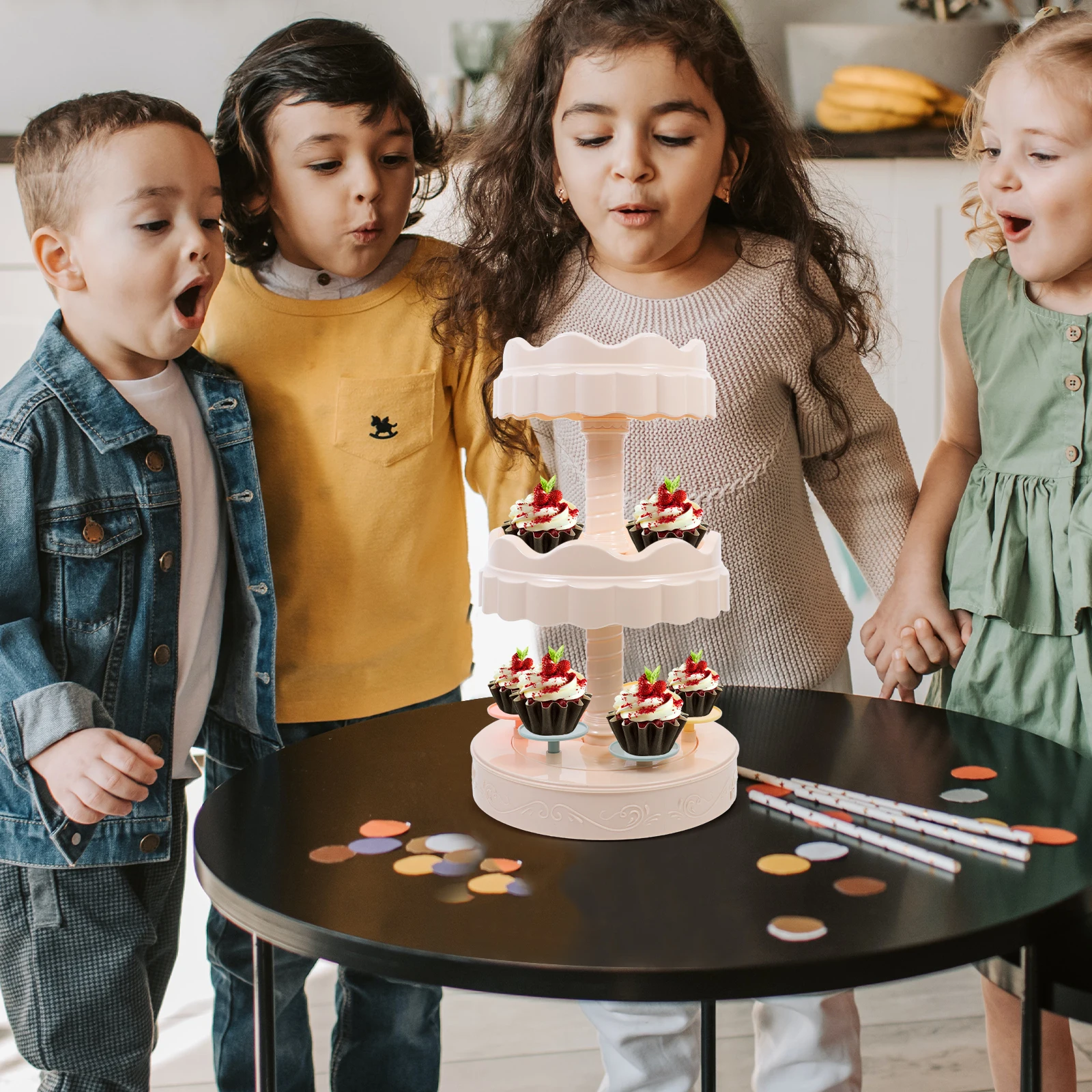 حامل عرض الحلوى الدوار الأوتوماتيكي متعدد الطبقات برج عرض الكيك السوشي للحفلات والأحداث صينية دوارة أوتوماتيكية #4