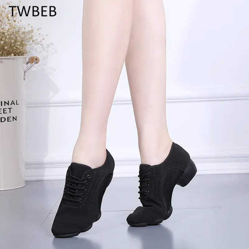 Women's Latin Dance Shoes Ballroom Soft Sole Cloth Women Tango Jazz Salsa Dance Shoes Middle Heel Ladies Non-Slip Dance Sneakers