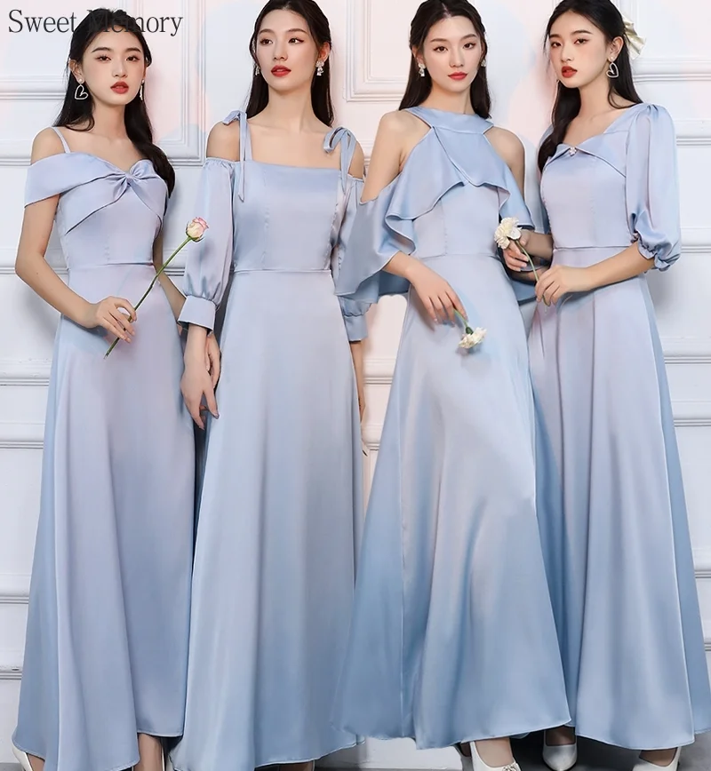 Reject Return M79 Fashion Satin Blue Pink Bridesmaid Dresses Long Birthday Party Prom Gown Women Girl Lady Wedding Party Dress