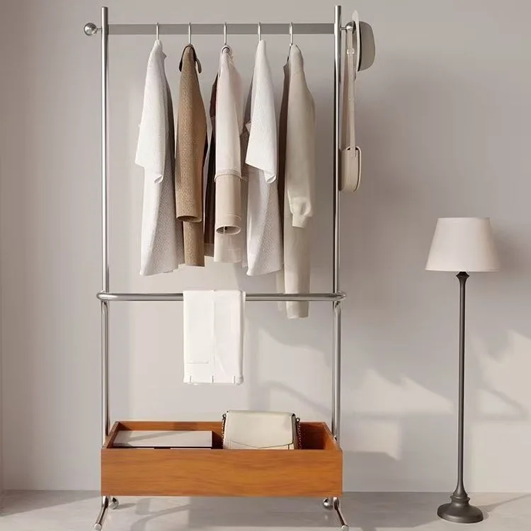 

Stainless medieval steel hanger, hat floor mobile storage, coat rack art, high-end household bedroom, simple