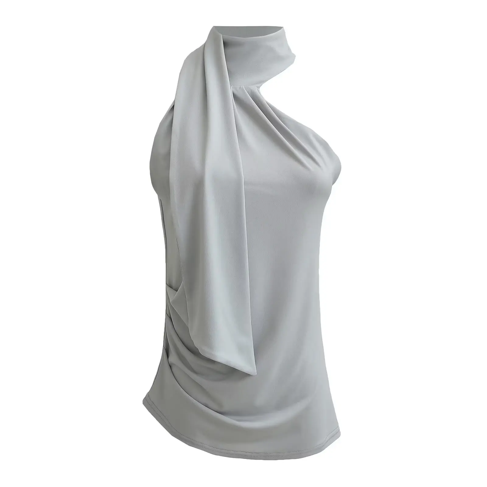 디자인 숄더 드레이프 화이트 슬리밍 탑 여성 여름 핫 솔리드 컬러 스파이시 걸 비대칭 민소매 베스트 스트리트 스타일