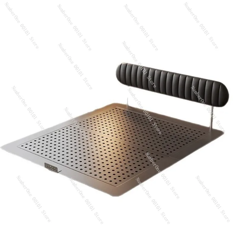 Elegant Modern Floating Bed Frame Ultra Thin Carbon Steel Iron Bed French Bread Style Upholstered Genuine Leather Platform Bed