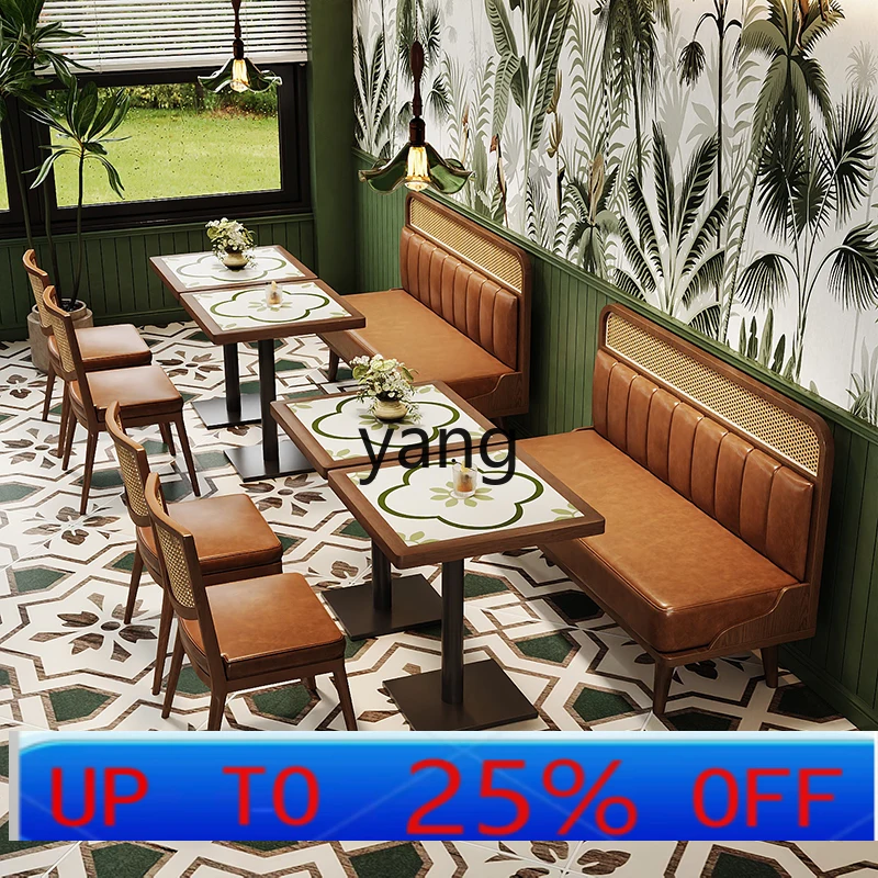 

lmm Solid Wood Card Seat Dining Table Against The Wall Card Sofa Milk Tea Shop Cafe Table And Chair Combination