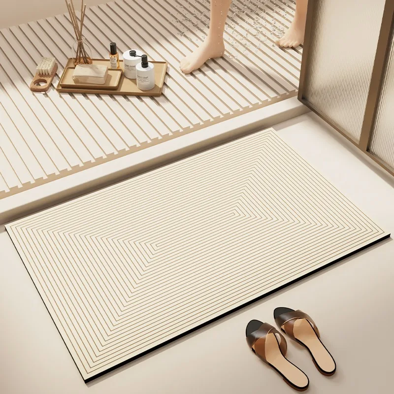 Bathroom Floor Mat Anti-slip Quick-drying Toilet Door Carpet Absorbent Diatom Mud Bath Rug Line Texture Home Decorative Foot Mat