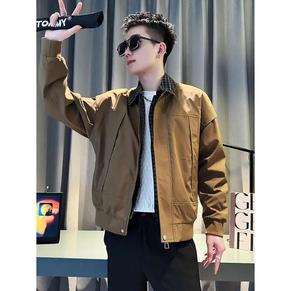 

Spring Autumn Men's Workwear Jaet Stand Collar irt Faion Brand Sli Slim Fit Polyester Casual Outerwear