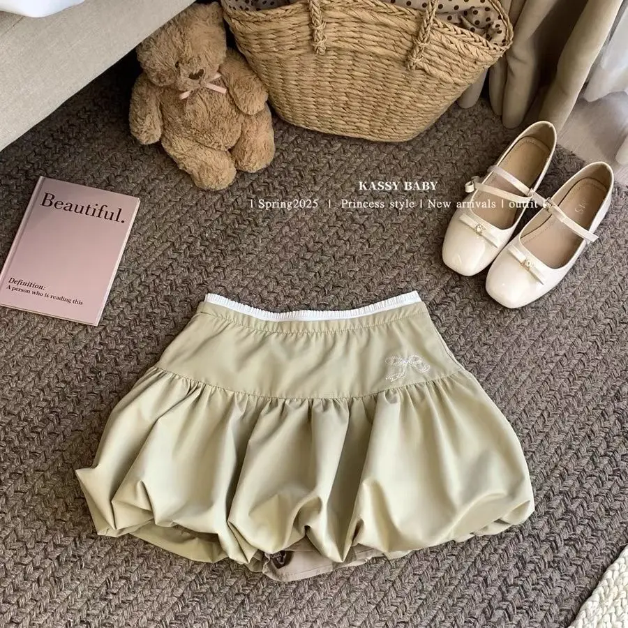 

Retro Contrasting Bow Flower Bud Skirt Short Skirt Women's Summer New Age-reducing Versatile Fluffy Skirt Skirt