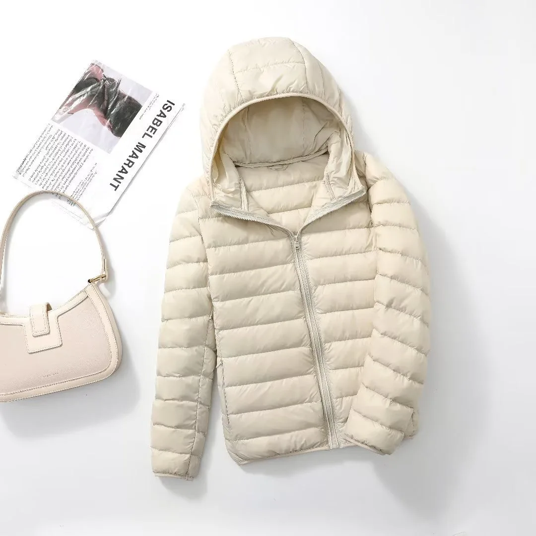 Women's Lightweight Casual Hooded Down Jacket Autumn Winter Minimalist Short Down Coats Female Solid Color Zipper Warm Outerwear