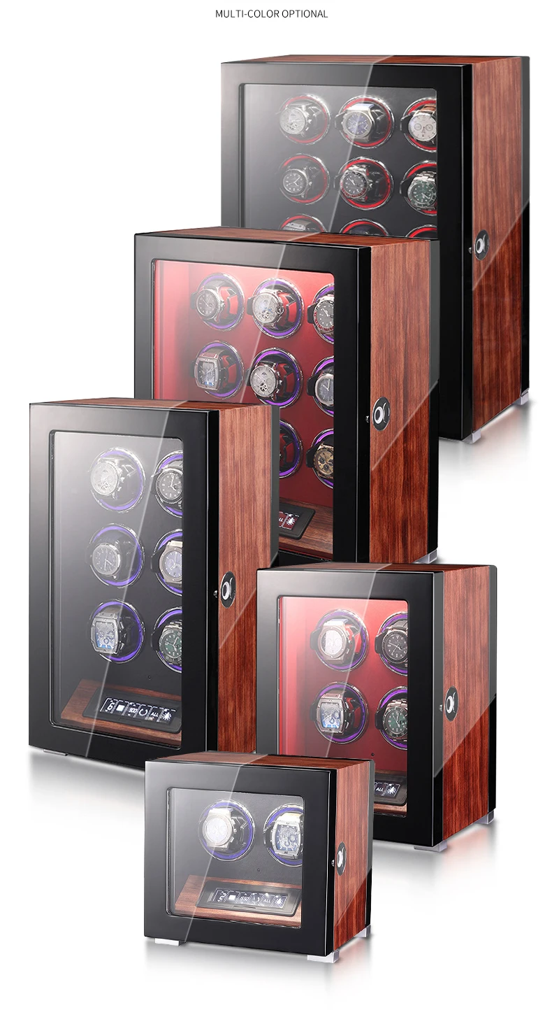 Elegant Watch Winder with Biometric Fingerprint Unlock, Smart Touchscreen & Dynamic 7-Color LED Ambiance