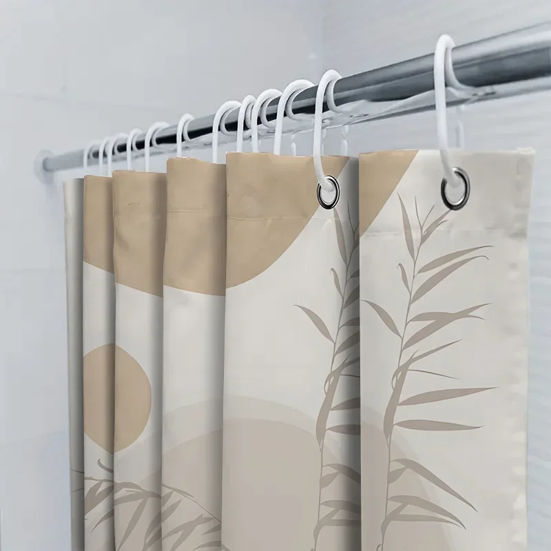 Abstract Art Shower Curtain for Modern Bathroom Decor Minimalist Design with Soft Colors and Plant Patterns Waterproof Polyester