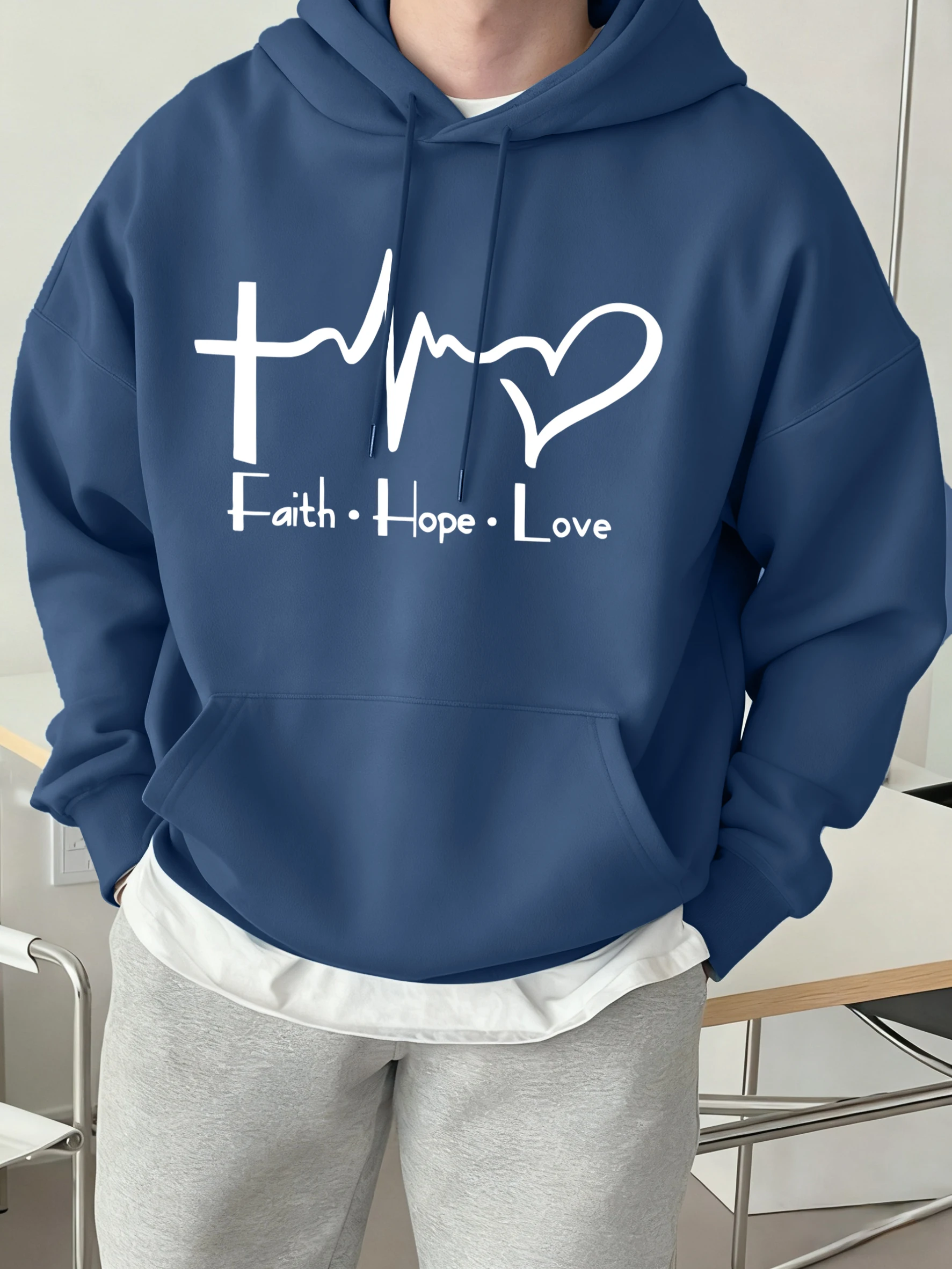 Glaube Hoffnung Liebe Elektrokardiogramm Liebe Druck Hoodie Männer Herbst Hip Hop Streetwear Oansatz Fleece Sweatshirt Lose Straße Kleidung
