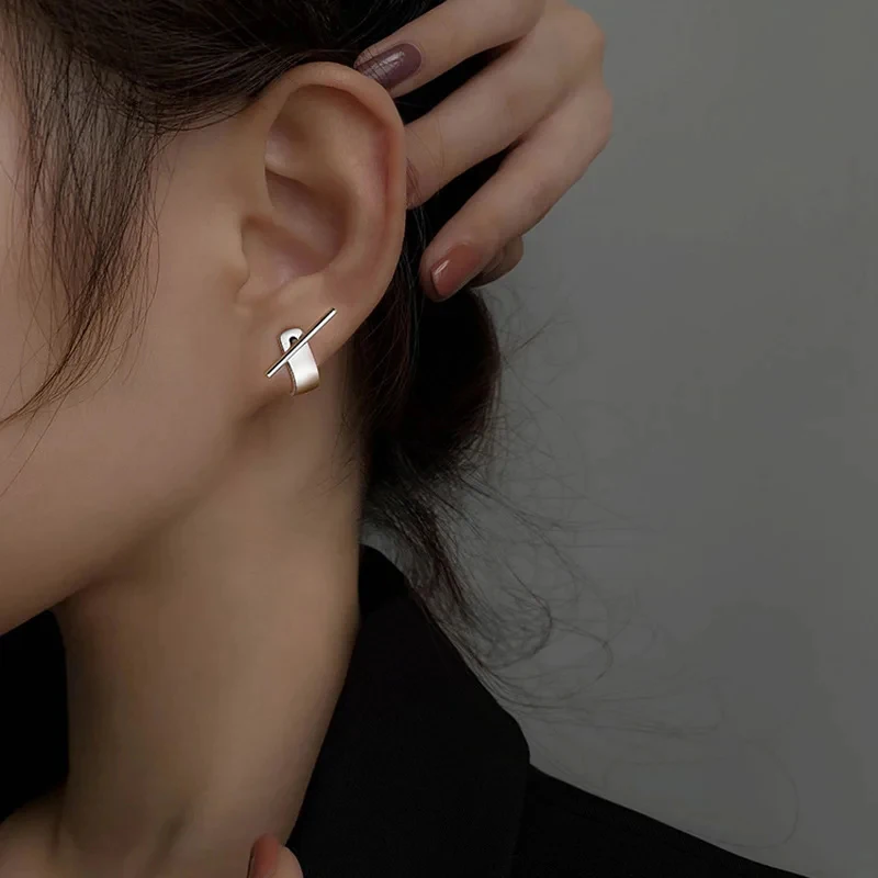 VENTFILLE 925 Sterling Silver Geometry Studs Earring for Women Splicing Korean Hip Hop Versatile Jewelry Gift Dropshipping