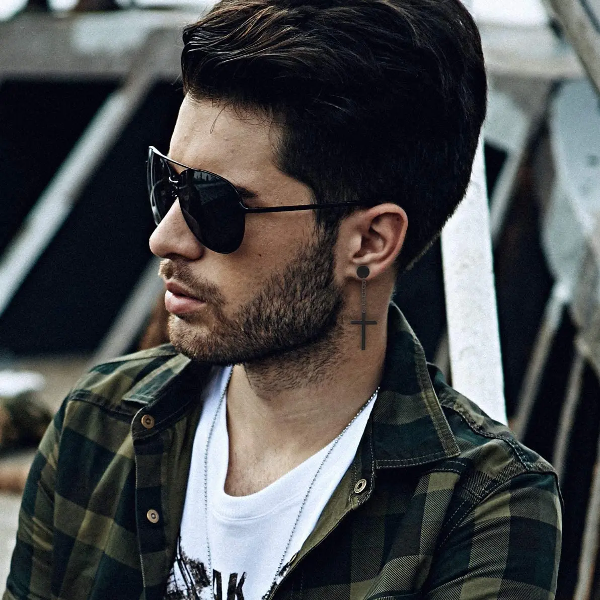 1 Pair Punk Fashion Stainless Steel Dangle Cross Earrings Circle Screw Stud Earrings Set for Men Women Daily Wear Jewelry